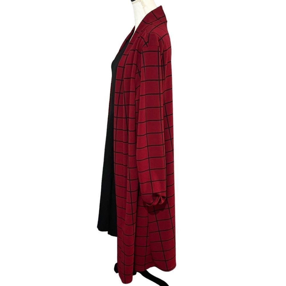 Boohoo red and black windowpane duster size 18 EUC lightweight - Picture 3 of 13